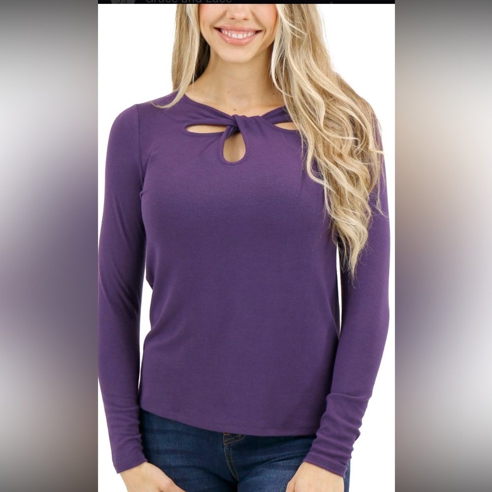 Grace & Lace Purple Long Sleeve Tie Front Blouse